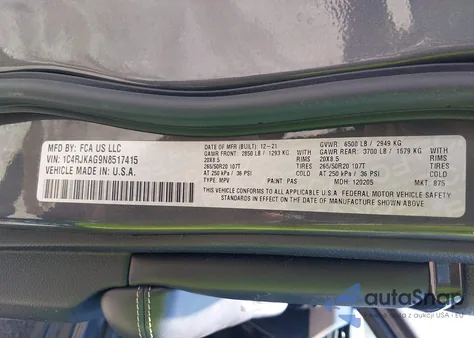 2022 Jeep Grand Cherokee L Altitude 4X4 from USA, damaged, VIN 1C4RJKAG9N8517415